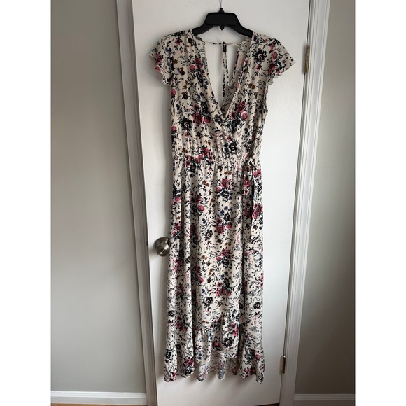Band of Gypsies Dresses & Skirts - Band of Gypsies Floral Maxi Wrap Dress Ivory Navy Mauve High Low Boho Large